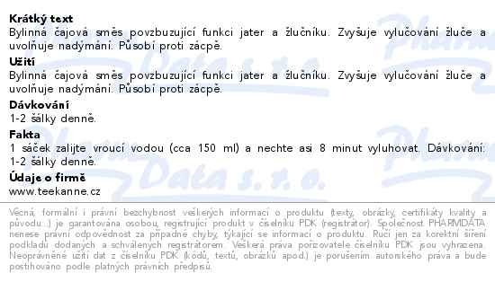 Příbalový leták - TEEKANNE Játra a žlučník 10x2g