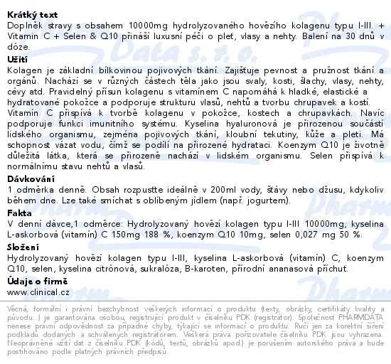 Příbalový leták - Clinical Collagen 10 000 mg + vitamin C + selen a koenzym Q10 320g