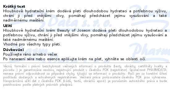 Příbalový leták - Beauty of Joseon hydratační krém 50ml