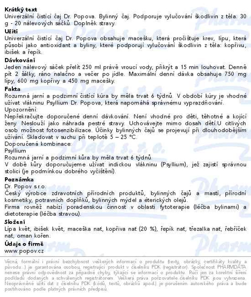 Příbalový leták - Dr.Popov Čaj Univerzální čistící 20x1.5g