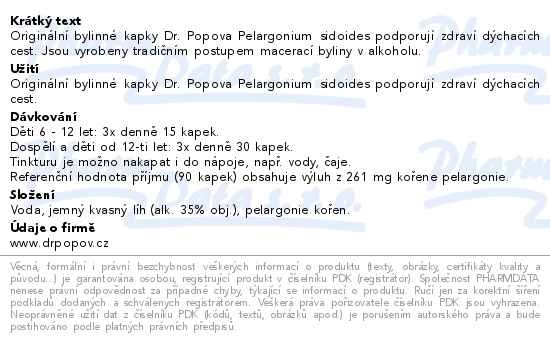 Příbalový leták - Dr.Popov Kapky bylinné Pelargonium sidoides 50ml