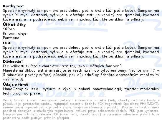 Příbalový leták - TraumaPet šampon s Ag 200ml