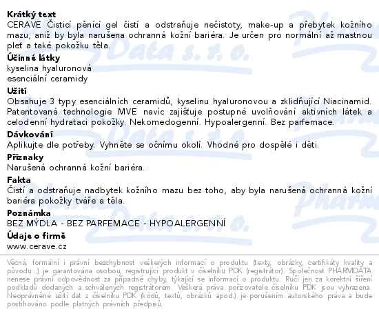 Příbalový leták - CeraVe Čistící pěnící gel 88ml