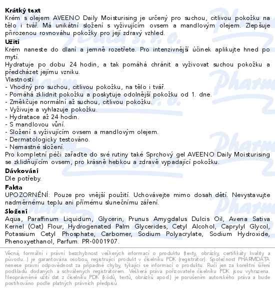 Příbalový leták - Aveeno Daily Moisturising krém s olejem 300ml