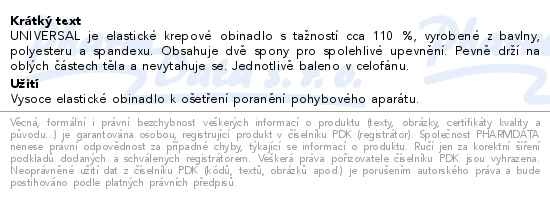 Příbalový leták - UNIVERSAL elast.obinadlo 8cmx5m tažnost 110% 1ks