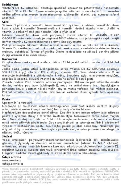 Příbalový leták - Vitamín D3+K2 OROFAST sublinguální sprej 50ml