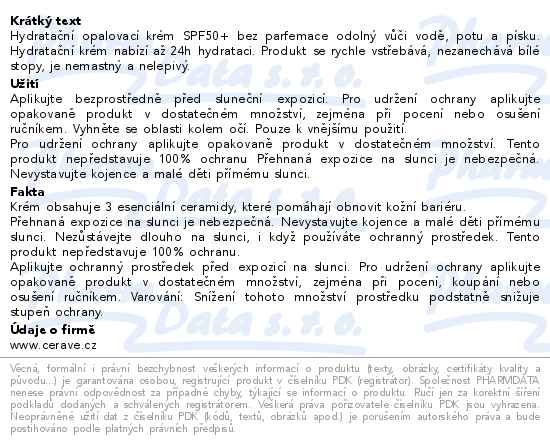 Příbalový leták - CeraVe Hydratační opalovací mléko SPF50+ 177ml