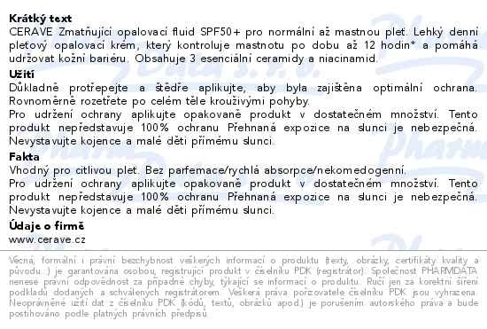 Příbalový leták - CeraVe Zmatňující opalovací fluid SPF50+ 50ml