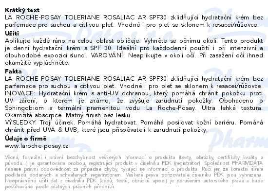 Příbalový leták - LA ROCHE-POSAY TOLERIANE Rosaliac AR SPF30 50ml