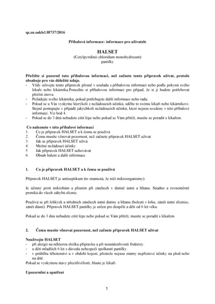 Příbalový leták (SUKL) - Halset 1.5mg 24 pastilek