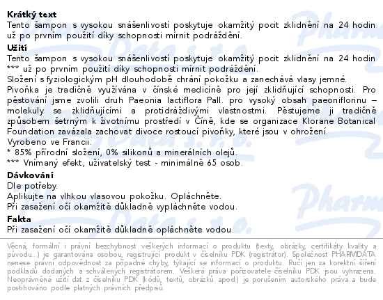 Příbalový leták - KLORANE Šampon s BIO pivoňkou 200ml