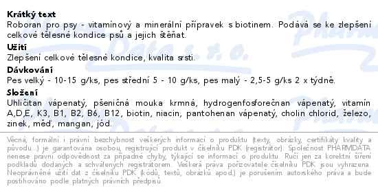 Příbalový leták - Roboran pro psy a.u.v.plv.500g