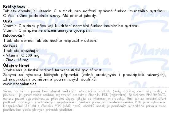 Příbalový leták - Vita-C 500mg+Zinc 150 tablet