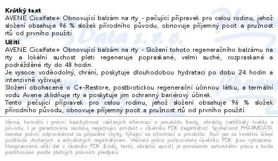 Příbalový leták - AVENE Cicalfate+ Obnovující balzám na rty 12ml