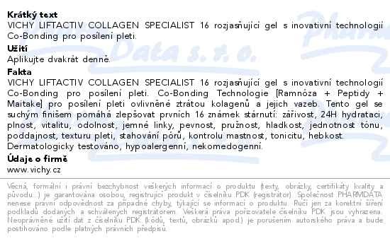 Příbalový leták - VICHY LIFTACTIV Collagen Specialist 16 gel 50ml