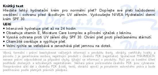 Příbalový leták - NIVEA hydratační denní krém SPF30 50ml