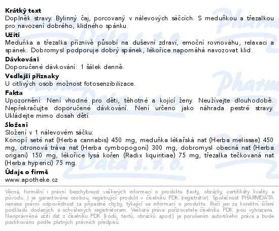 Příbalový leták - Apotheke Dobrý spánek s konopím čaj 20x1.5g