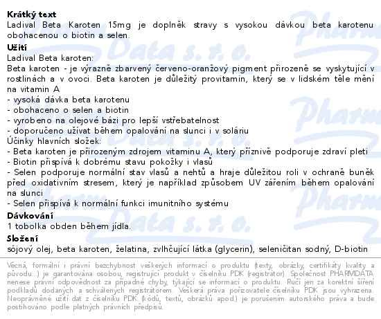 Příbalový leták - Ladival Beta Karoten 15mg tob.60