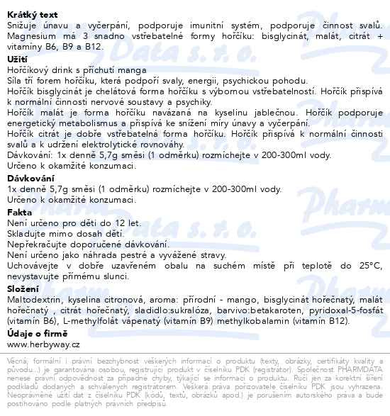 Příbalový leták - Herbyway Magnesium 3 formy hořčíku 1 200 mg,  příchuť mango
