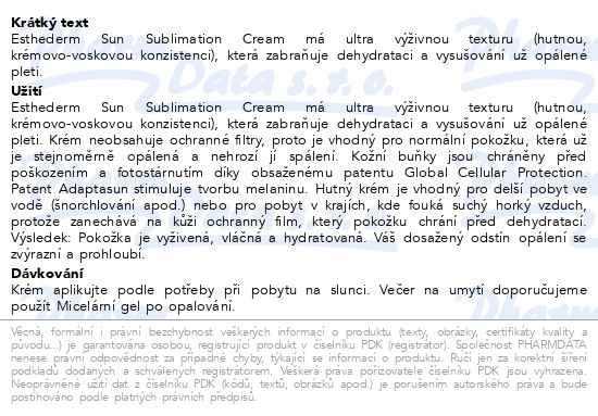 Příbalový leták - ESTHEDERM Sun Sublimation cream 150ml