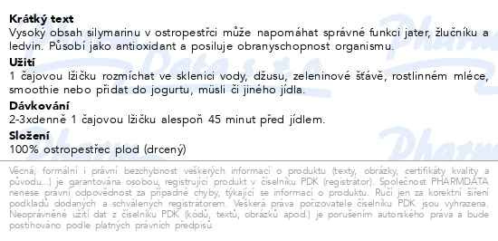 Příbalový leták - HERBEX Ostropestřec Silybum drcené 200g