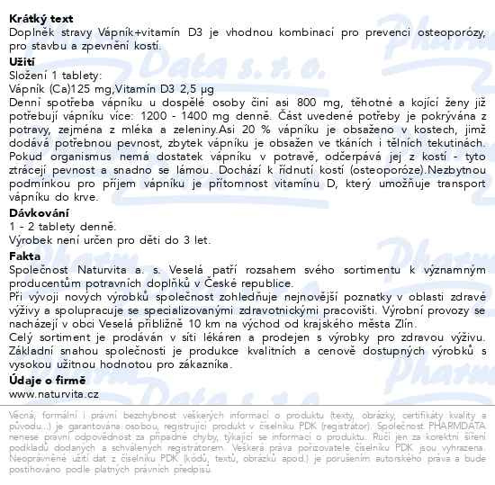 Příbalový leták - NATURVITA Vápník + vitamin D3 50 tablet