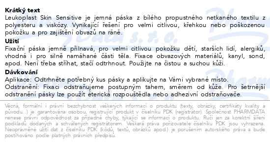 Příbalový leták - Leukoplast Skin Sensitive fixační páska 2.5cmx2.6m