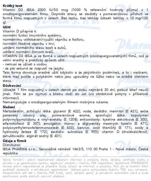 Příbalový leták - IBSA Vit.D3 2000IU 30 filmů rozpustných v ústech