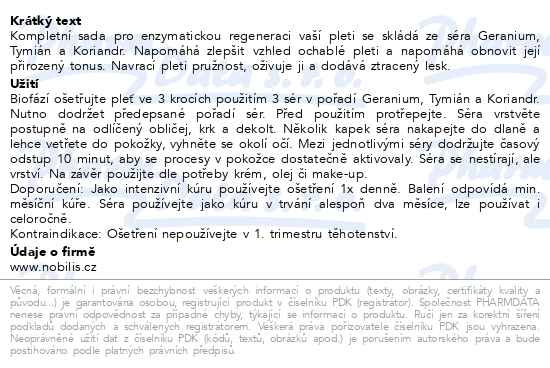 Příbalový leták - Nobilis Tilia Obnovující séra Koriandr 3x20ml