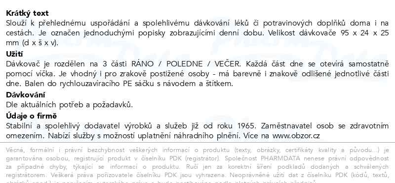 Příbalový leták - Dávkovač léků OBZOR typ 03 denní