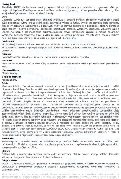 Příbalový leták - CutisHelp Lupénka konopná mast 100ml