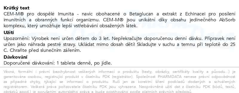 Příbalový leták - CEM-M pro dospělé Imunita 90 tablet