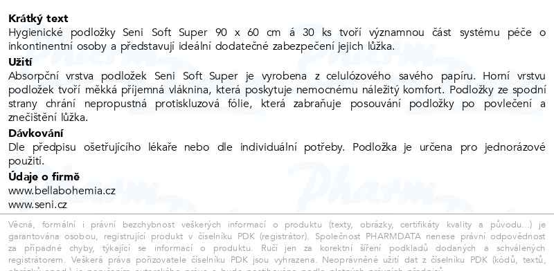 Příbalový leták - Seni Soft Super podložky absorpční 90x60cm 30ks