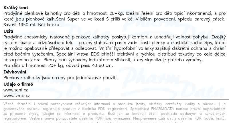 Příbalový leták - Seni Kids Junior Super plenkové kalhotky 20+ kg 30ks