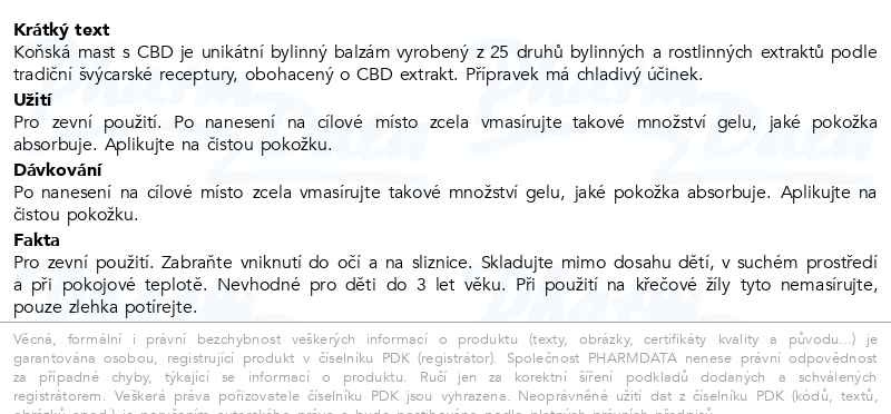 Příbalový leták - Koňská mast s CBD chladivá 200 ml