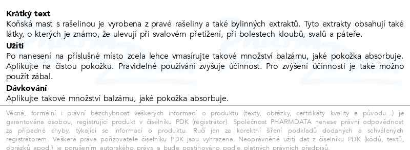 Příbalový leták - Koňská mast s rašelinou hřejivá 250 ml
