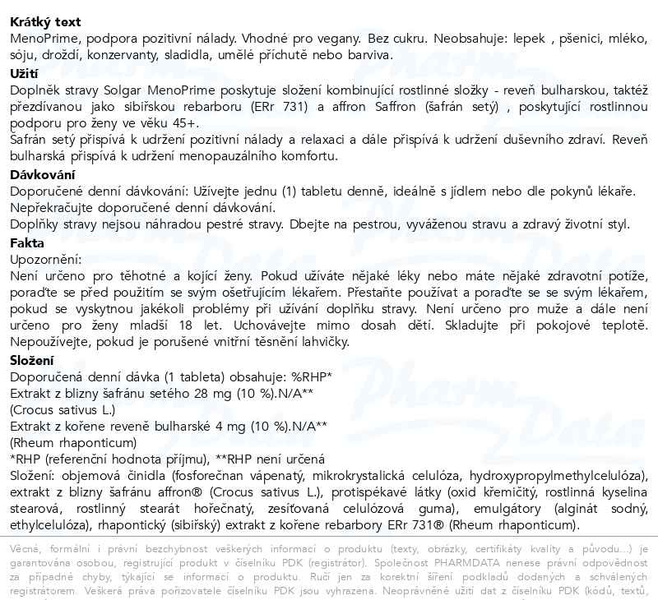 Příbalový leták - Solgar MenoPrime 30 tablet