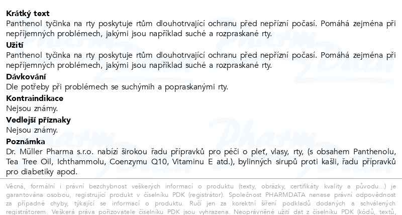 Příbalový leták - Panthenol tyčinka na rty 4.4g Dr.Müller