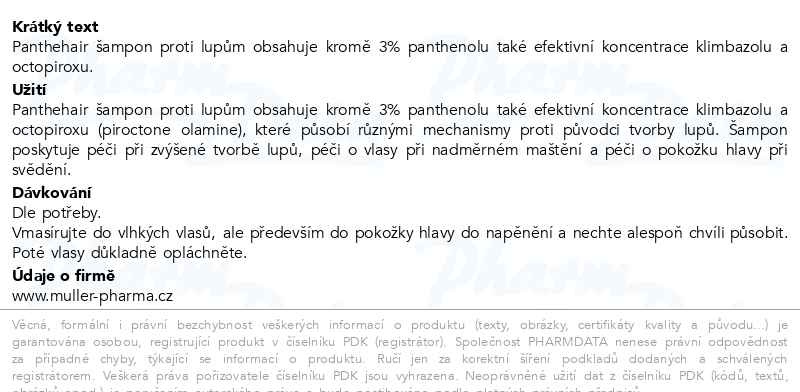 Příbalový leták - Panthehair šampon proti lupům NEW 200ml Dr.Müller