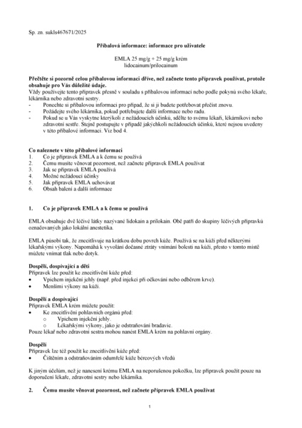 Příbalový leták (SUKL) - Emla 25mg/g+25mg/g crm 1x30g