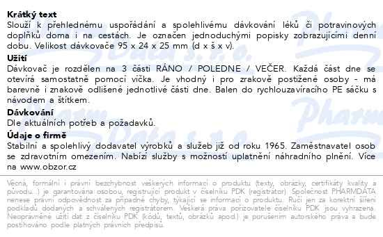 Příbalový leták - Dávkovač léků OBZOR typ 03 denní