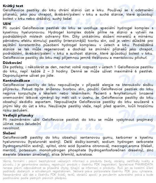 Příbalový leták - GeloRevoice pastilky do krku třešeň-mentol 20ks