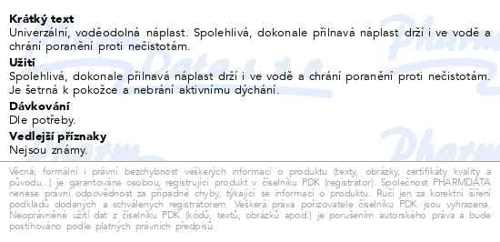 Příbalový leták - Hansaplast náplast voděodol.universal 20ks