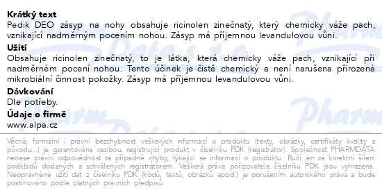 Příbalový leták - Pedik DEO zásyp na nohy 100g