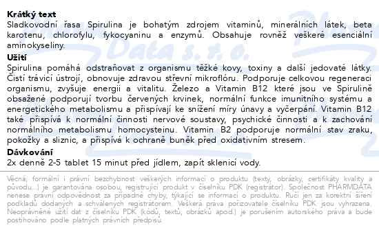 Příbalový leták - Bio Spirulina 500mg tbl.100