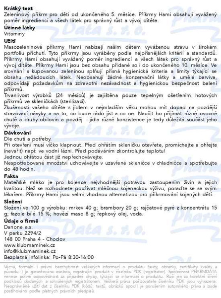 Příbalový leták - HAMI Příkrm mrkev brambor hovězí 125g/5m 110883