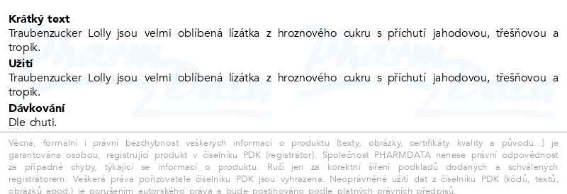 Příbalový leták - Traubenzucker Lolly lízátka z hrozn.cukru 100ks