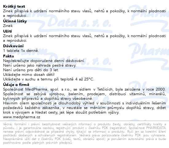 Příbalový leták - MedPharma Zinek 15mg tbl.107