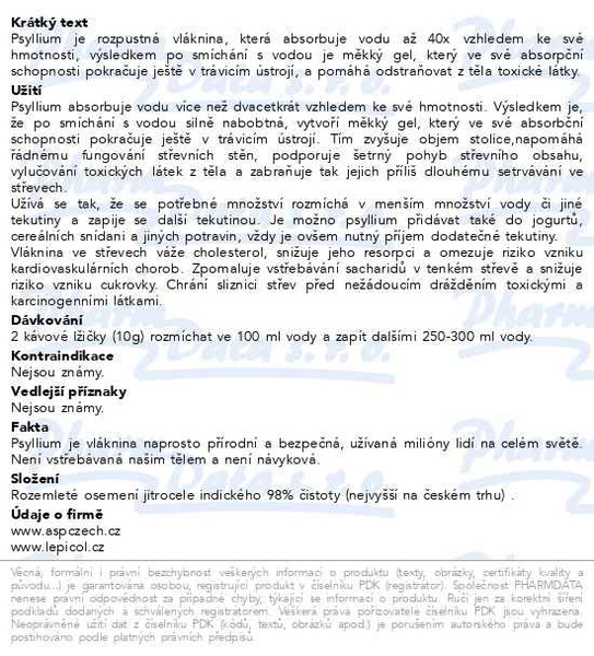 Příbalový leták - Psyllium 300g TOPNATUR