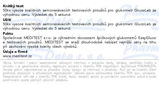 Příbalový leták - Test.proužky pro glukometr GlucoLab 50ks